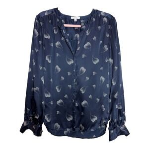 Joie Heart Mintee Silk Button-Front Blouse in Navy Blue Size Women's Small Top